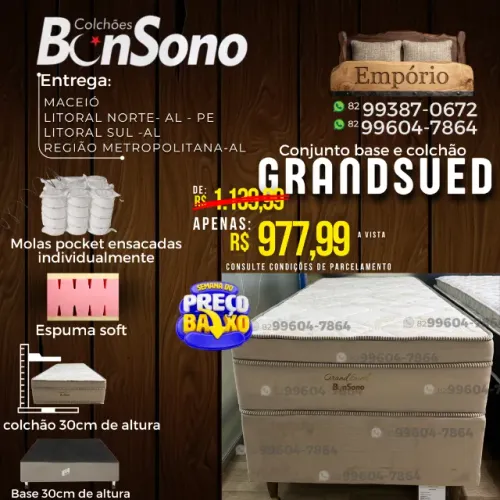 Cama solteiro em molas pocket base e colchão Bonsono