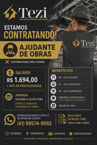 Ajudante de Obras- Com disponibilidade para viagens