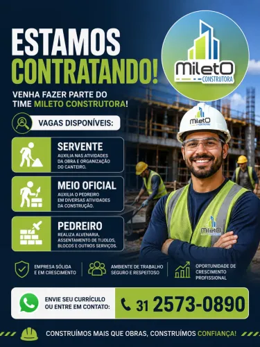CONTRATA-SE PEDREIRO, MEIO OFICIAL, SERVENTE