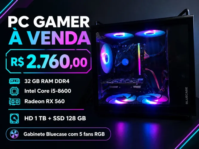 PC Gamer i5-8600, RX 560, 32GB RAM DDR4, SSD + HD