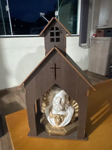 Oratório Capela + Imagem busto sagrado coração de Jesus 15 cm gesso