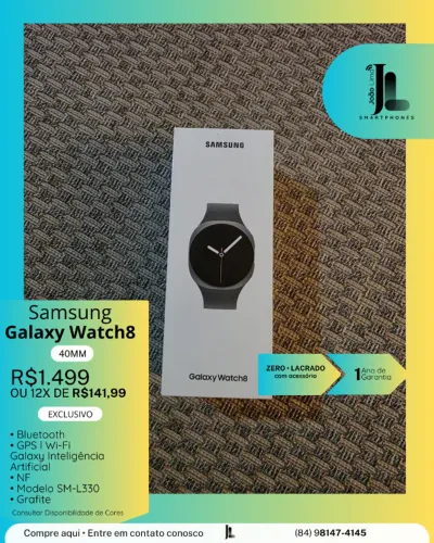 GALAXY WATCH8, 40MM, GRAFITE, LACRADO, EXCLUSIVO!