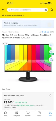 Monitor 19.5 polegadas  75hz HD Gamer
