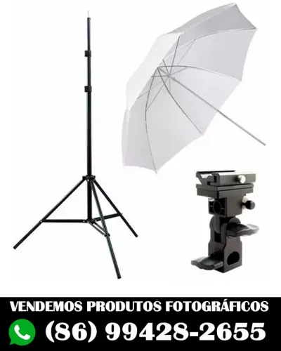 Kit Estúdio: Tripé 2m + Suporte Para Flash + Sombrinha Branca (novo)