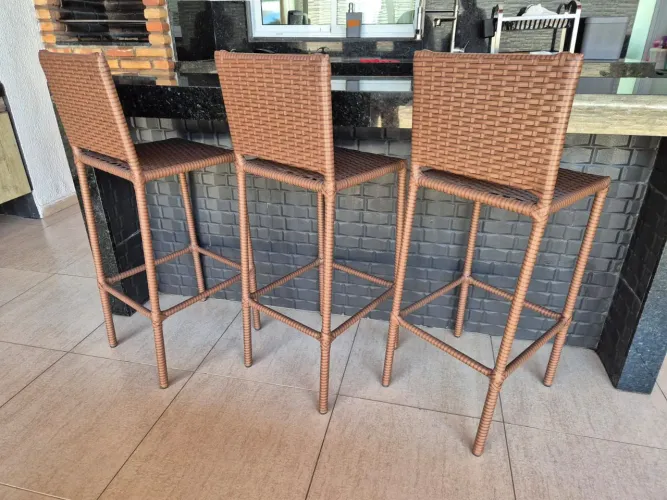 Conjunto 3 Banquetas Altas para Bancada - Fibra Sintética