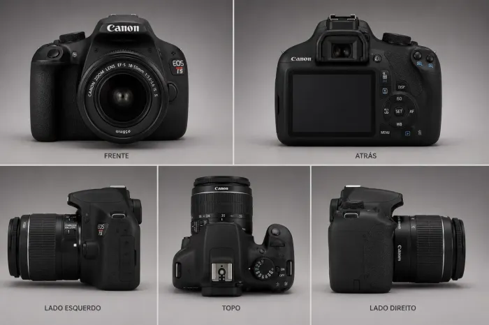 Cânon T5 lente kit 18-55mm carregador e 1 bateria + suspensório