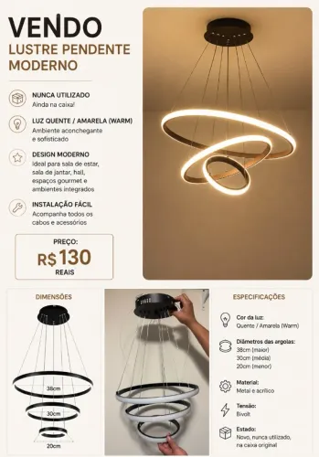 Lustre Pendente Modesto, luz Amarela/Warm, argolas ajustaveis