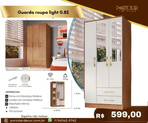Guarda Roupa Light 0.82, a pronta entrega