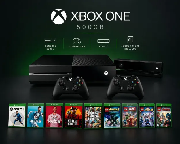 ? XBOX ONE FAT 500GB + KINECT + 2 CONTROLES + VÁRIOS JOGOS