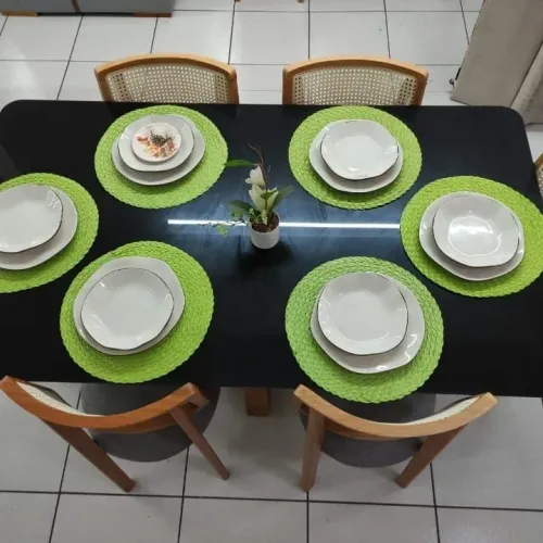 Mesa Zurique 6 cadeiras vitória Ratan natural com garantia de fábrica