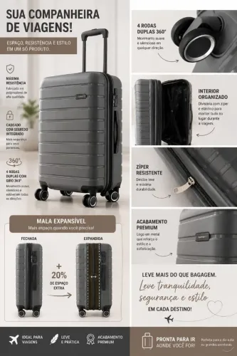 Mala de Viagem P (10kg) Expansível - Resistência, Segurança e Estilo
