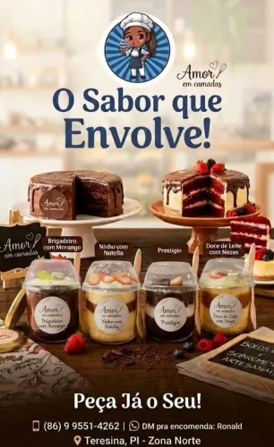 Amor em camadas - cadas de sabores - bolo no potes entre outros doces e salgados