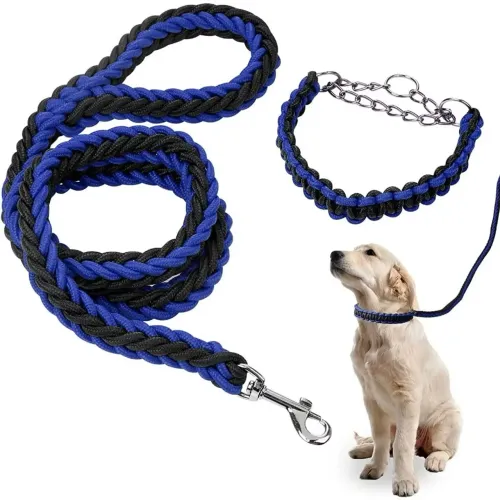 Guia + Coleira Unificada Artesanal Super Resistente Cachorro Grande/Médio Porte