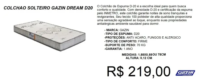 Colchão Gazin solteiro - Entrega gratuita!!!
