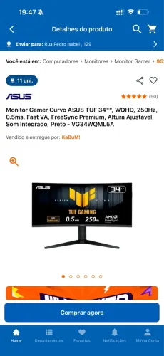 Monitor Gamer Curvo ASUS TUF 34"", WQHD, 250Hz, 0.5ms, Fast VA, FreeSync Premium