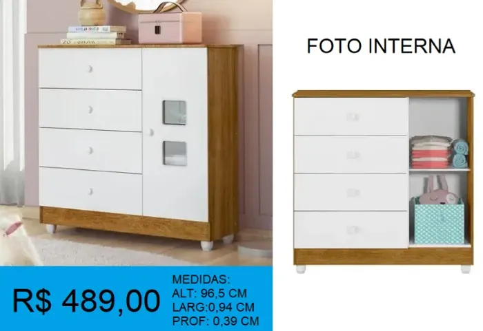 COMODA - COM 1 PORTA AO LADO -OTIMA QUALIDADE = ENTREGA E MONTAGEM POR NOSSA CONTA 