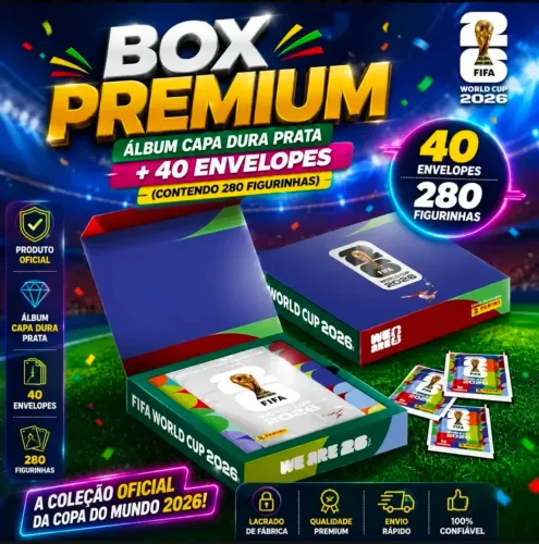 Box Premium Panini Copa do Mundo 2026 - Álbum Capa Prata + 40 Envelopes - 280 Figurinhas