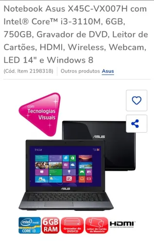 NOTEBOOK ASUS COREL I3