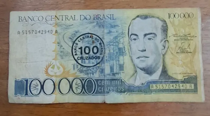 Numismática, cédula de 100 mil cruzeiros, Juscelino Kubitschek..<br>Nenhuma avaliação ainda<br>