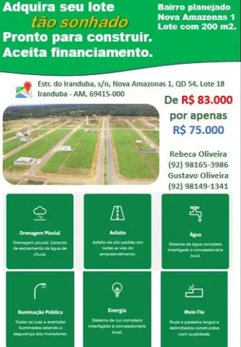 Terreno quitado no Iranduba 