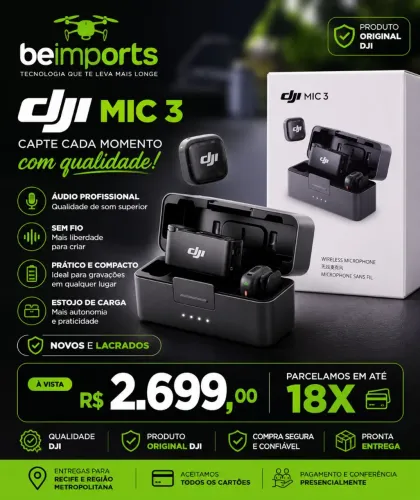 microfone DJI Mic 3 ( Novos/Lacrados) Em até 18X - Pronta Entrega