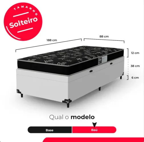 Cama Box Baú Solteiro+ Colchão D20- Couro Branco