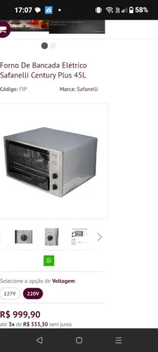 FORNO SAFANELI 220/127 2.000WATTS - SEMI NOVO -