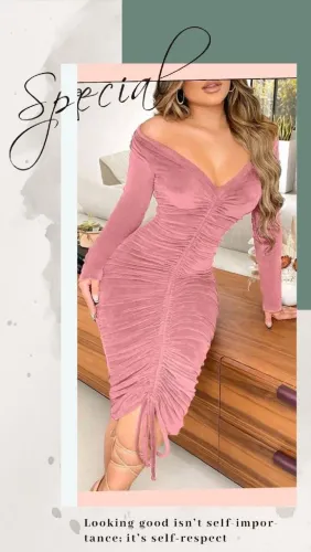 Vestido Bodyxon Ombro a Ombro Com Cordão Tubinho Rosé Tamanho M