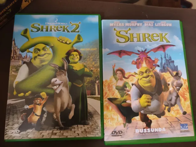 Dvd Shrek 1 e 2, 15min francês, guerra é guerra