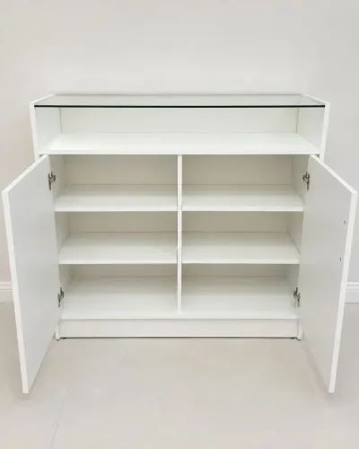 Balcão de Atendimento Branco com 4 Prateleiras