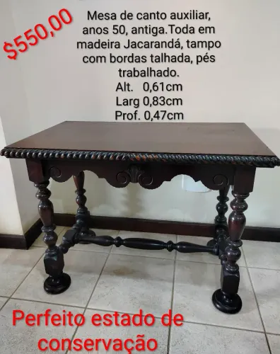 Mesa auxiliar/canto/decora. Antiga.