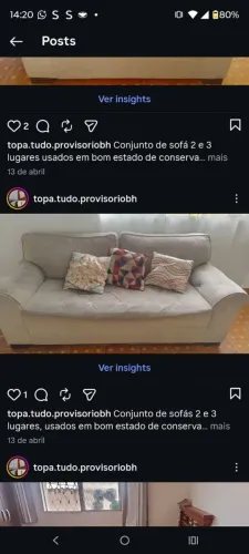 Conjunto de sofá seminovo de 2 e 3 lugares