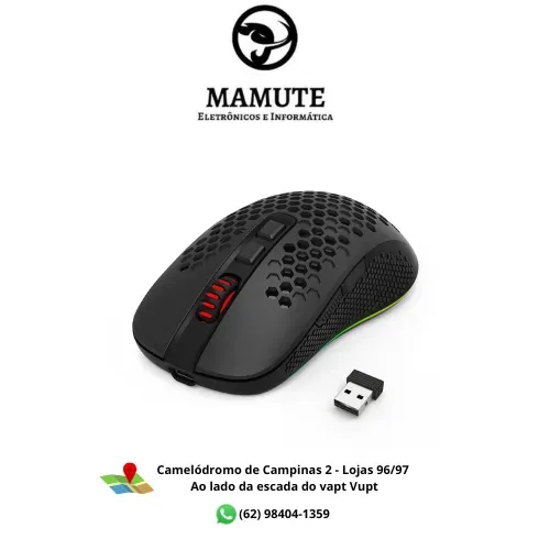 Mouse Gamer Redragon Hana RGB - 7200 DPI, Ultraleve com Carcaça Perfurada, Wireless  USB-C