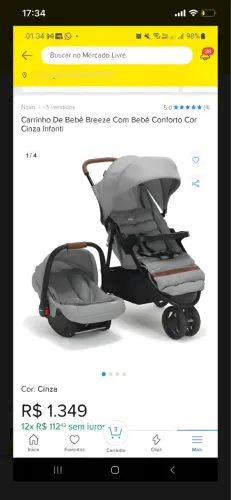 Carrinho Travel System Breeze Duo cinza - Infanti