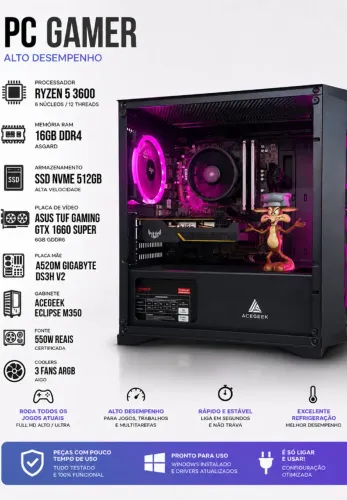 PC GAMER RYZEN 5 3600 + GTX 1660 SUPER | MONTAGEM PROFISSIONAL | PRONTO PARA JOGAR
