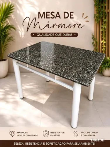 MESA ELEGANTE COM TAMPO EM MARMORE E BASE EM FERRO