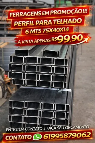 Variedade de ferragens - perfil enrijecido p/ telhado pç de 6 metros 75x40 a vista R$99,90