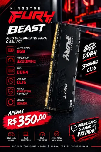 Memória Gamer Fury Beast Rgb 8gb Ddr4 Cl16 Dimm Kingston (USADA)