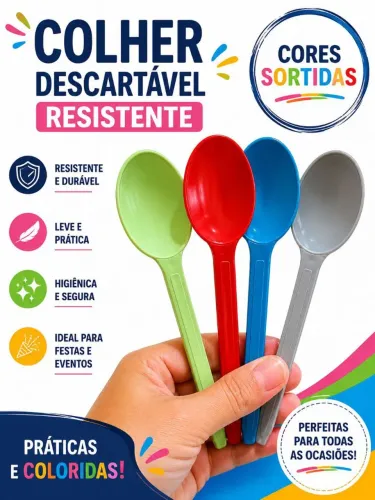 Colher Descartável Colorida( Pacote com 1.000 unidades )para todas Ocasiões 