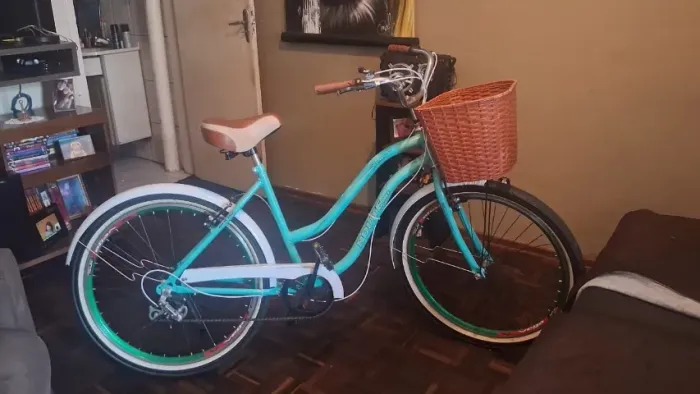 Bicicleta Estilo Retro Azul Com Marcha