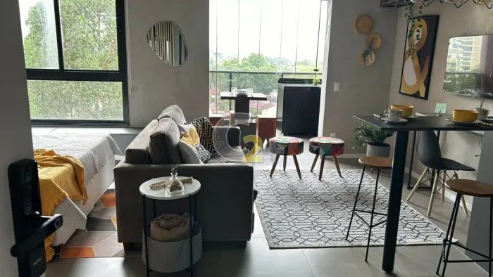 Apartamento mobiliado para locação em Pinheiros com 1 quarto e 1 vaga