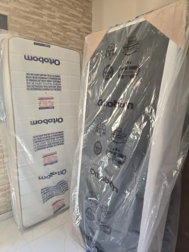 Cama box ortobom solteiro base de couro com colchão