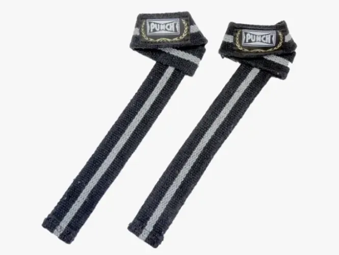 Strap Musculação Punch Power Lifiting Academia Par Preto com listra