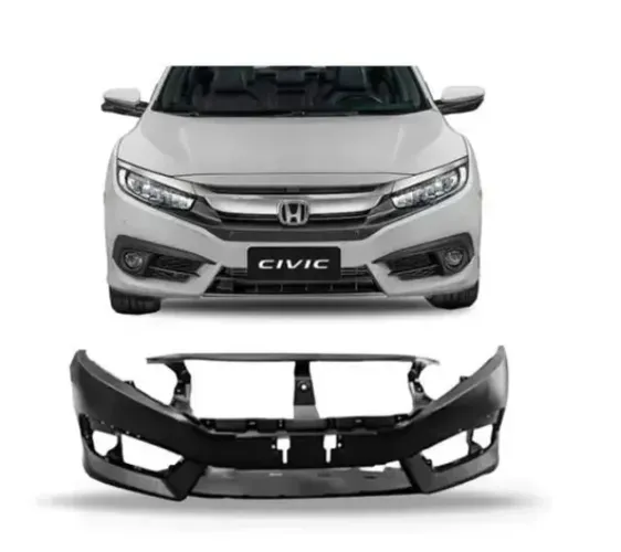 Parachoque Dianteiro Honda Civic 2017 à 2019 - Furo Farol Auxiliar - Preto Liso - TYG
