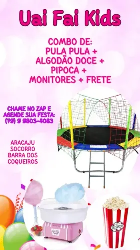R$ 130,00 - DIVERSOS COMBOS: Pula Pula + Algodão Doce + Pipoca + Monitores + Frete