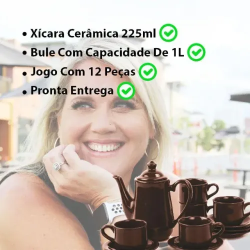 Xicaras Com Bule Em Ceramica Brown 12pçs Ud694