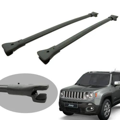 Travessa rack de teto larga preta alumínio Jeep Renegade 2016 a 2025