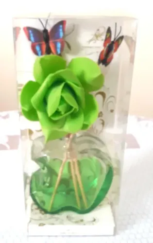Enfeite Ornamental em Vidro Rosa Verde e Borboletas