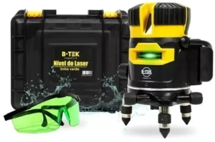 Nível Laser Recarregável BT-L14 c/2 Opções de Linhas Verde + Óculos de Segurança 