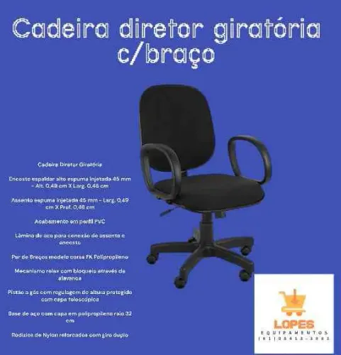 Cadeira diretor giratória com braço em até 5x sem juros no cartão